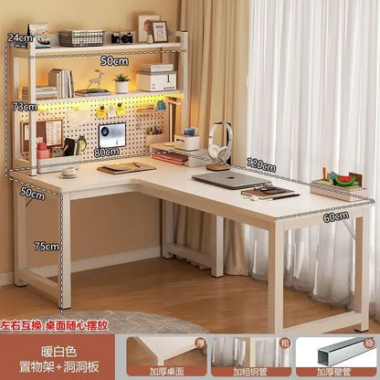 L Shaped Computer Desk, Home Office Desk with 2 Drawer and Bookshelf.