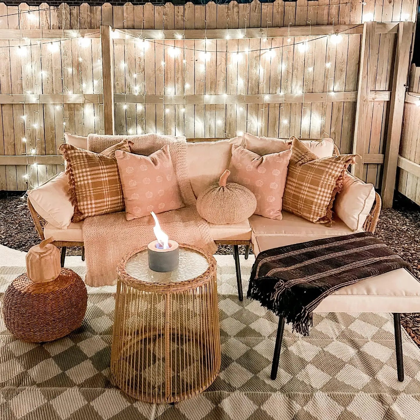 3 Pieces Patio Furniture Set, Outdoor Wicker Conversation Sectional L-Shaped Sofa with 4 Seater.