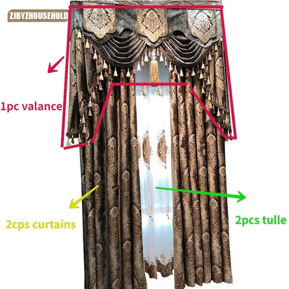 Curtains for Living Room, Dining, Bedroom, High Window Luxury Print Velvet Carved Gold