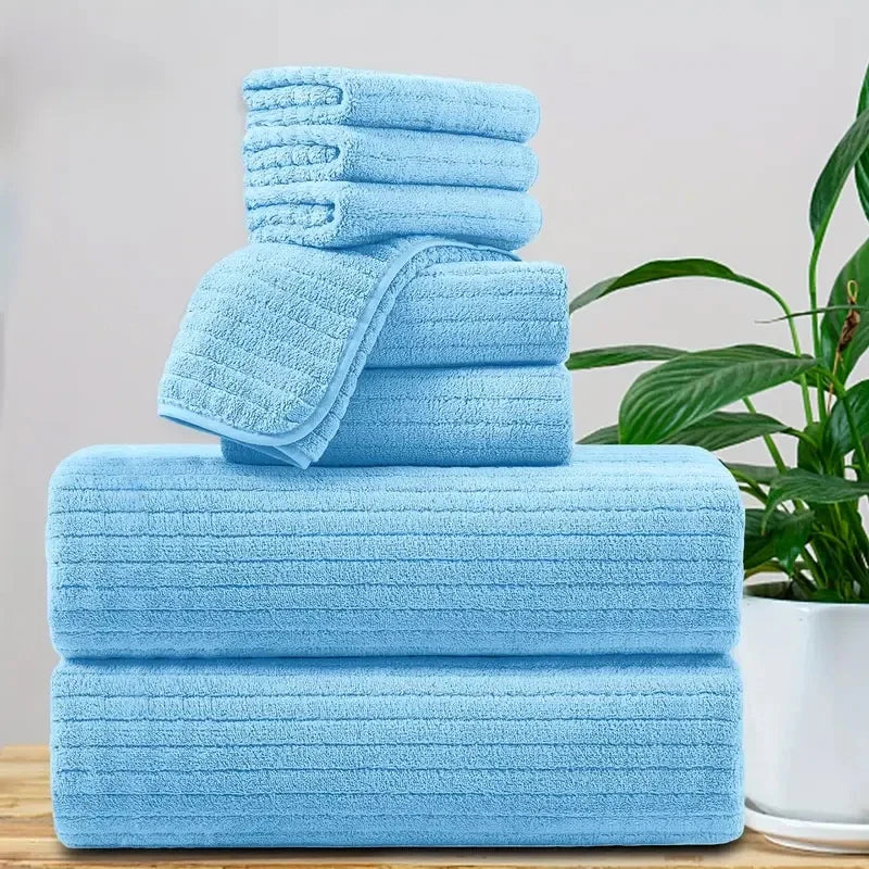 8 Pcs Bath Towel Set - Included 4 Washcloths, 2 Face Towels & 2 Bath Towels.