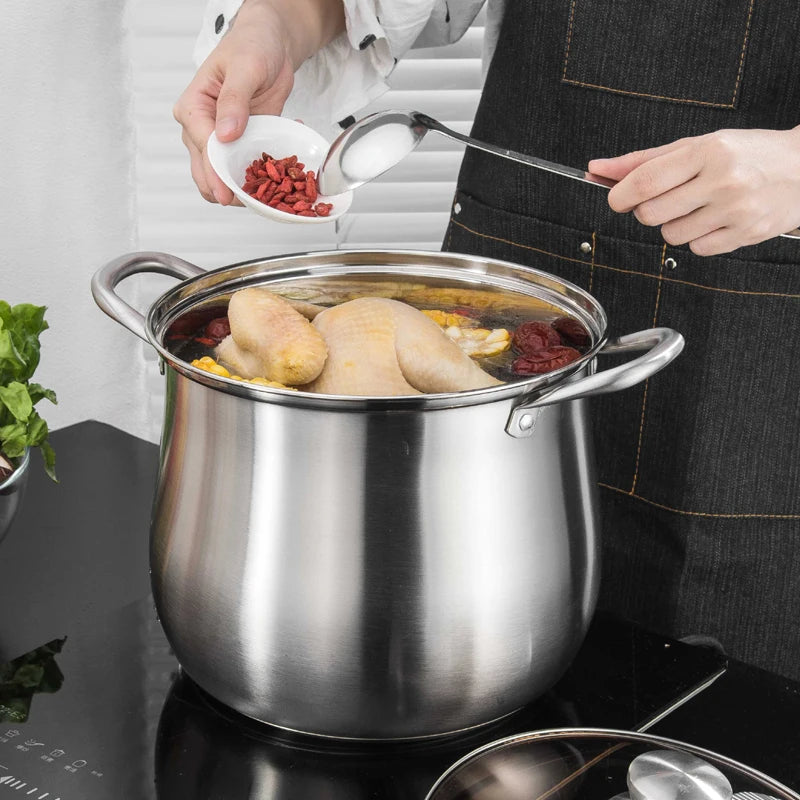 1pc Large Stainless Steel Stock Pot - Ideal for Soups, Stews, and More - Durable, Easy to Clean - Essential Kitchen Gadget.