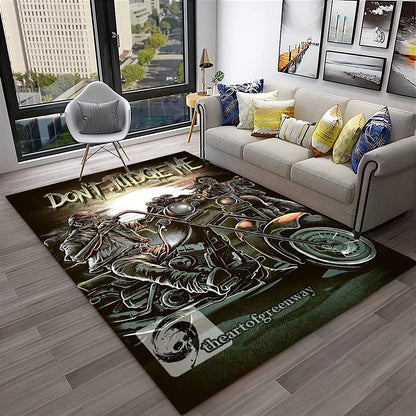 3D Retro Motorcycle Vintage  Rug for Living Room, Bedroom, Playroom Kid Area Rug Non-slip