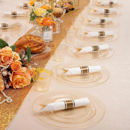 112Pcs Gold Glitter Plastic Plates  Disposable 16 Dessert Plates 16 Din