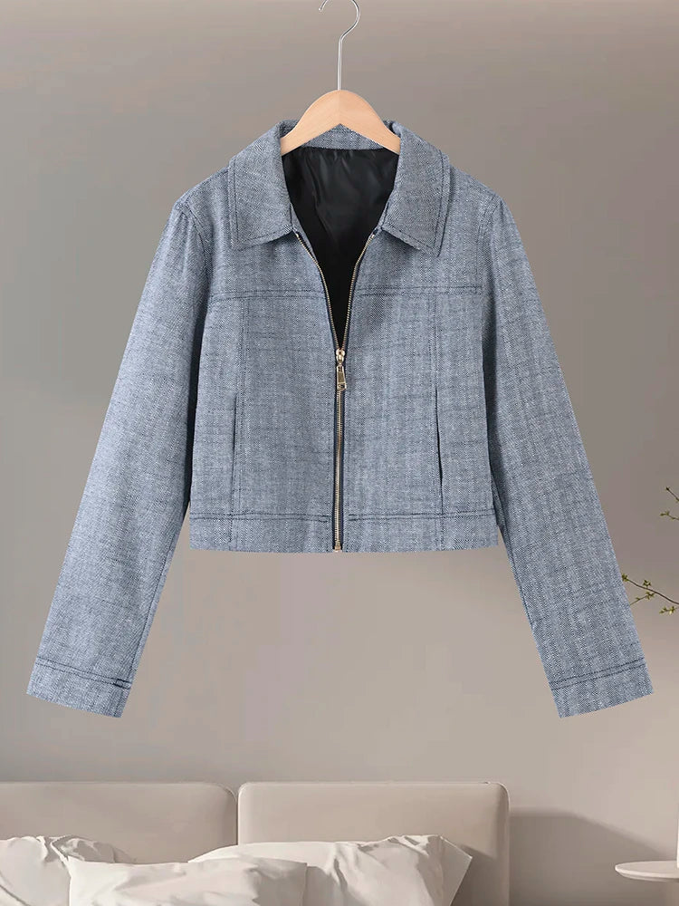 Women's Outwear 2 Piece Set Coats Pants ,Zipper Short Jackets, Straight-Leg Trouser Woman Clothes