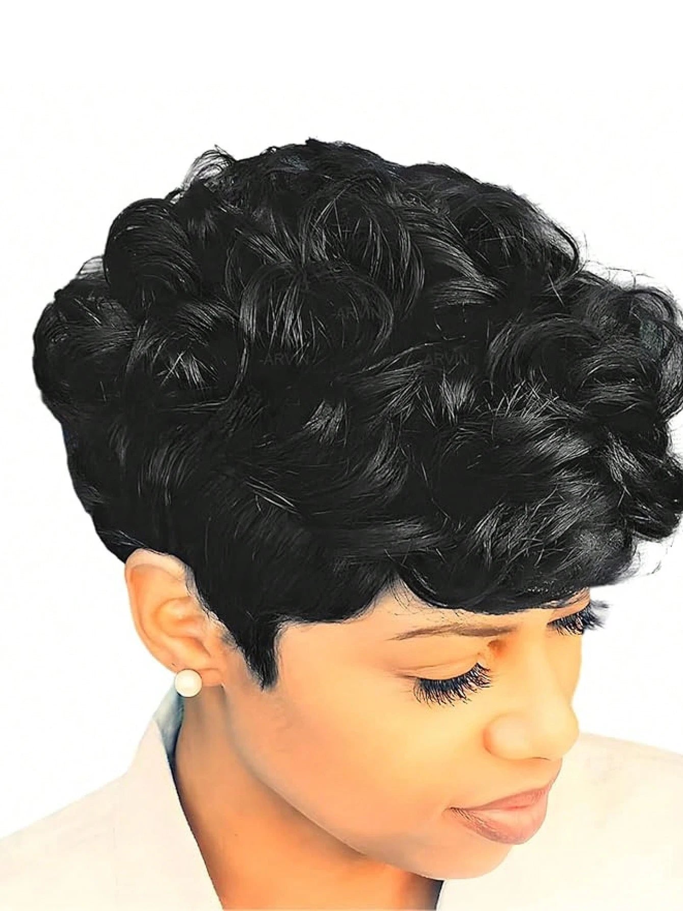Short Pixie Wigs Short Brown Black Curly Pixie Wigs Synthetic Hair Wigs.