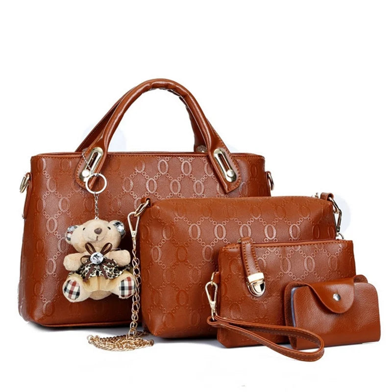 Multifunction 4pcs/Set Women Bag, PU Leather Luxury Designer Bags Handbag, Messenger Bag, Shoulder Bag, Wallet.