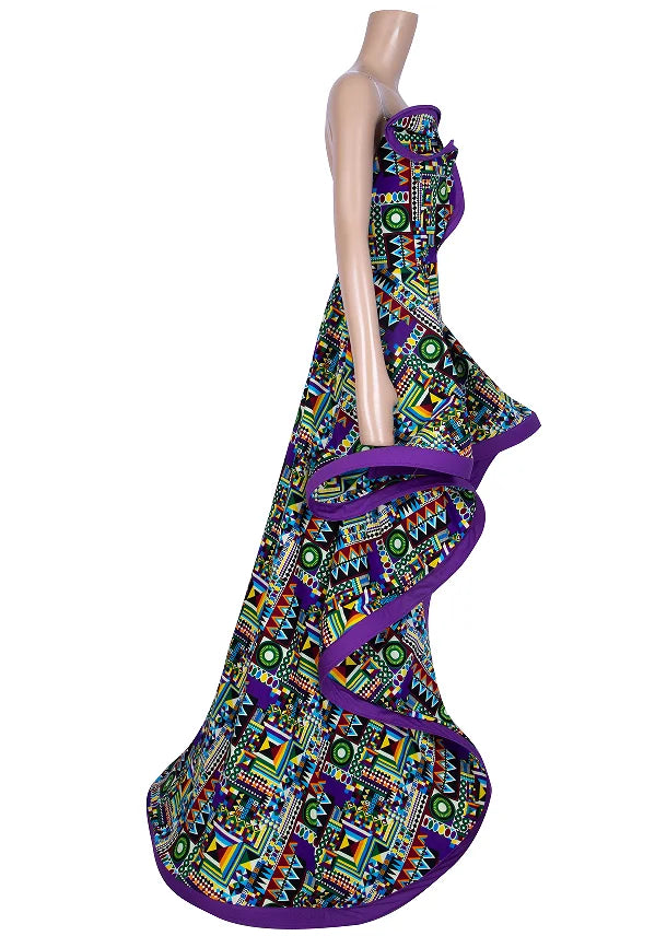 Dashiki Party Dresses Fashion Robe Floral Print Maxi, Long Strapless African Dresses for Women WY6981.