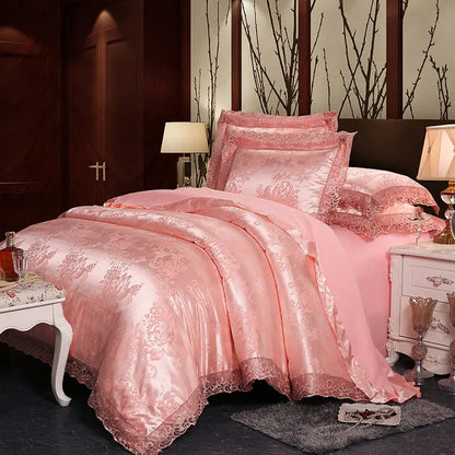 Luxury Jacquard Bedding Set Duvet Cover Lace Satin
