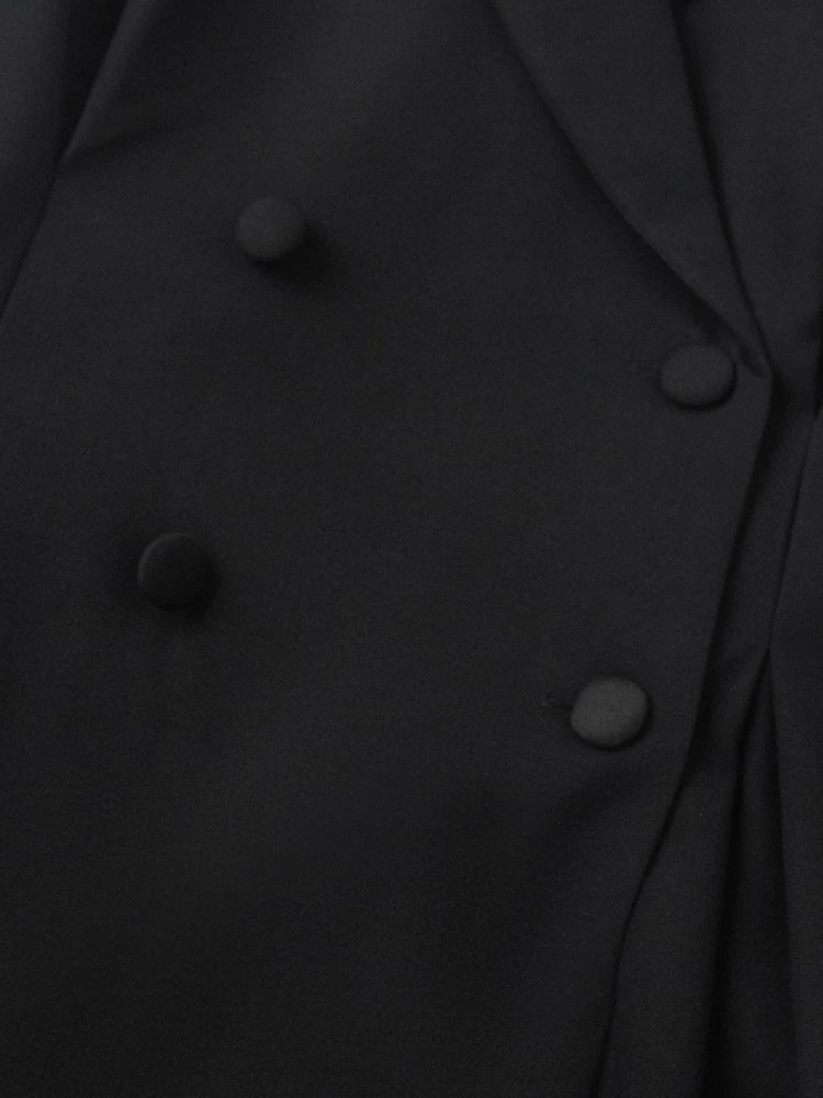 Woman Clothes Elegant Double Breasted Tunics Blazer Dresses ,Long Sleeve Buttons Solid Black Short Dress