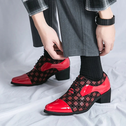 Luxury Red Men High Heel Shoes 2024 Designer Pointed Dress Shoes For Men Leather Oxfords.