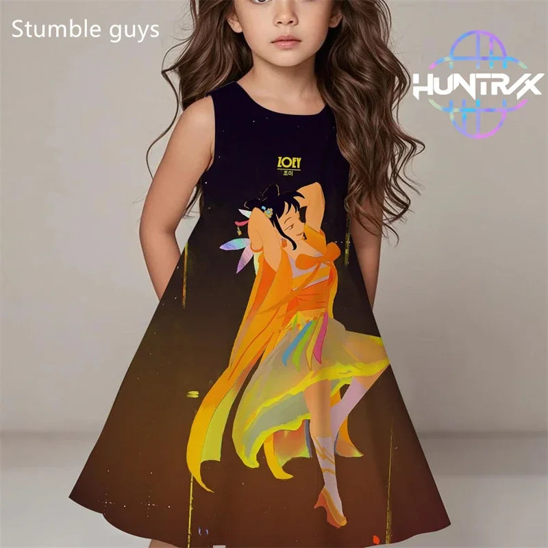 Demon Hunters Summer Dress, Girls Cute Casual Beach Fashion.