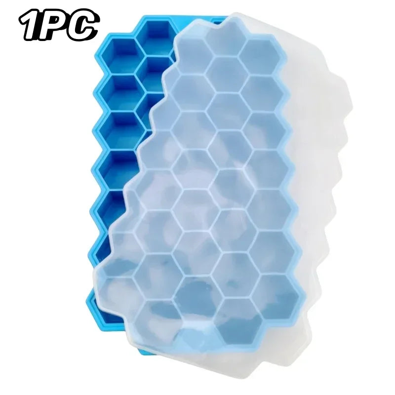 37 Grid Ice Cube Trays Freezer with Lid, Silicone for Small Ice Cube Molds, Easy-Release Reusable.