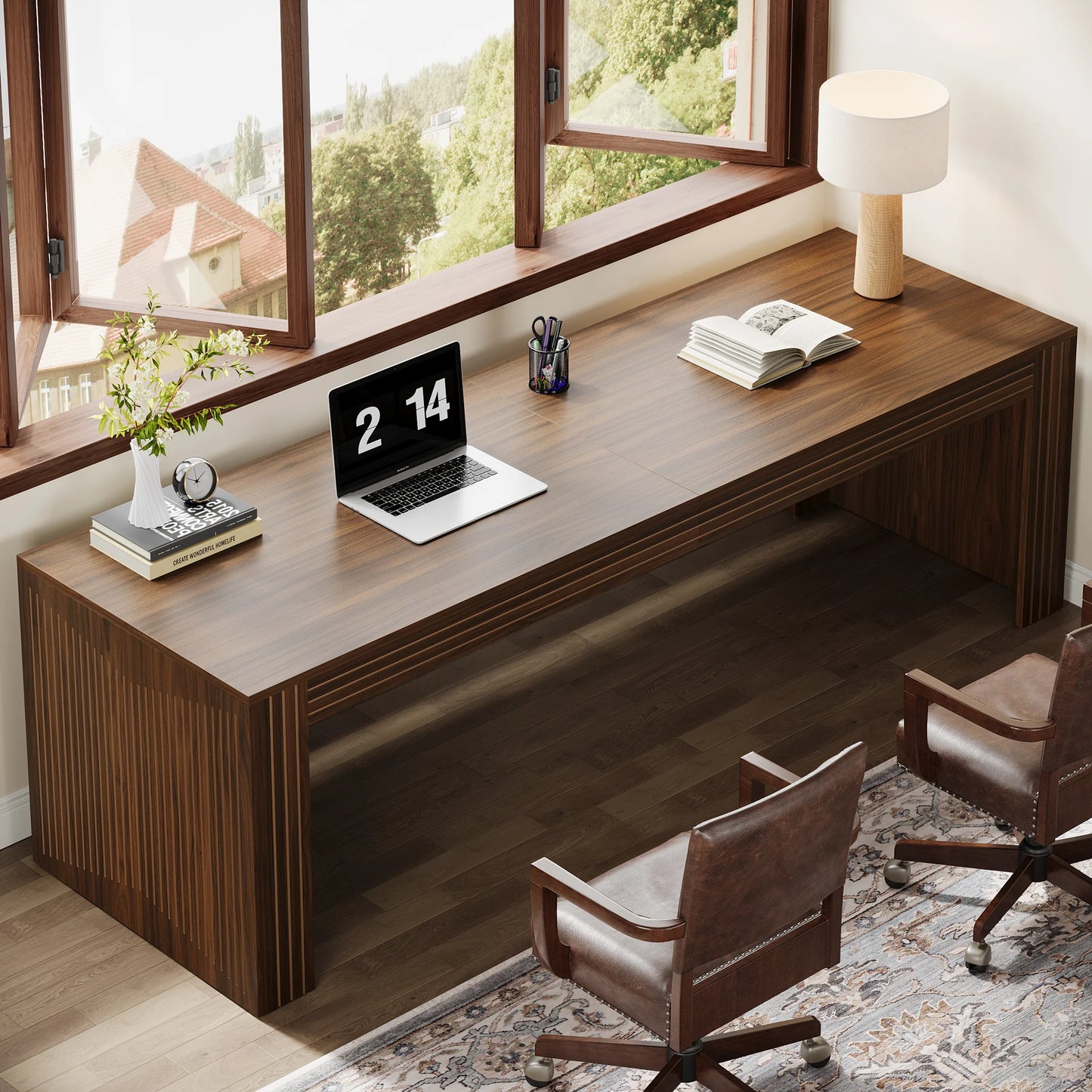 79-Inch Extra Long Desk, Two Person Double Desk for Home Office, Wooden Long Computer Desk.