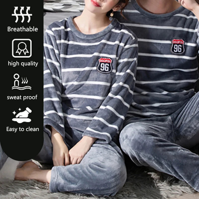 2pcs/Set Fall And Winter Coral Fleece Couple Pajamas.