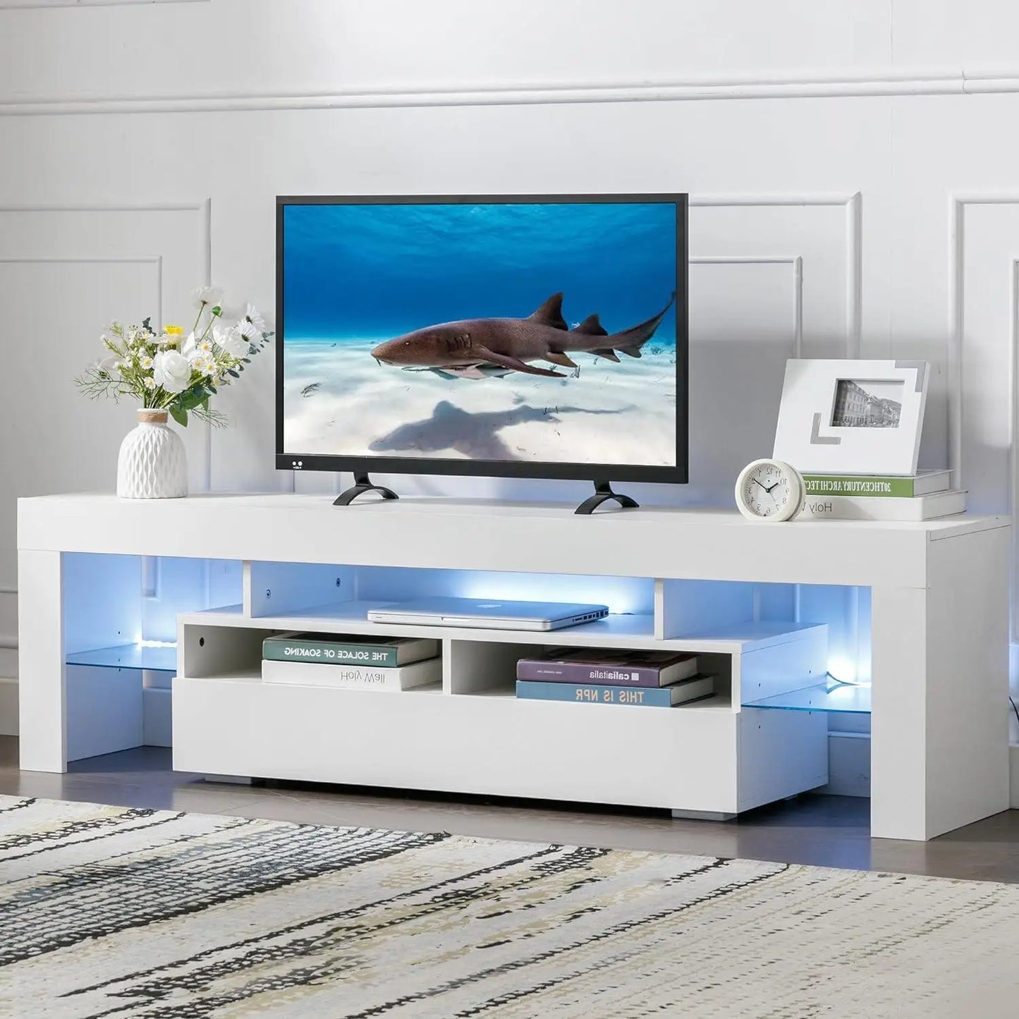 63-Inch Multifunctional TV Cabinet With Multi-Color Lighting Strip.