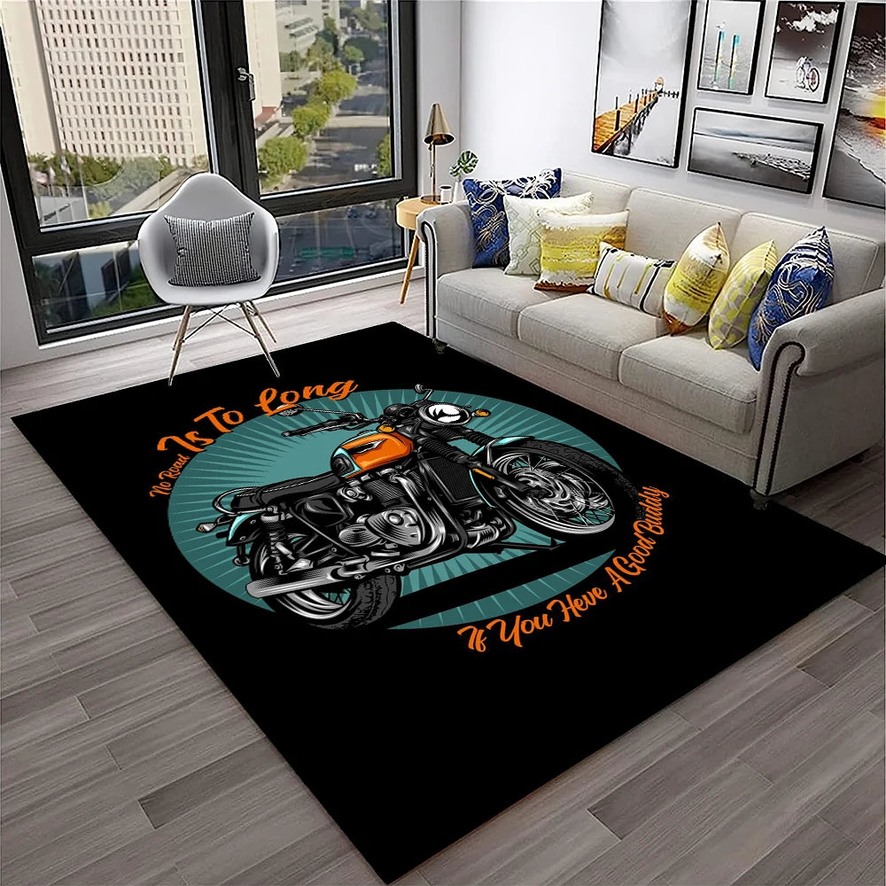 3D Retro Motorcycle Vintage  Rug for Living Room, Bedroom, Playroom Kid Area Rug Non-slip