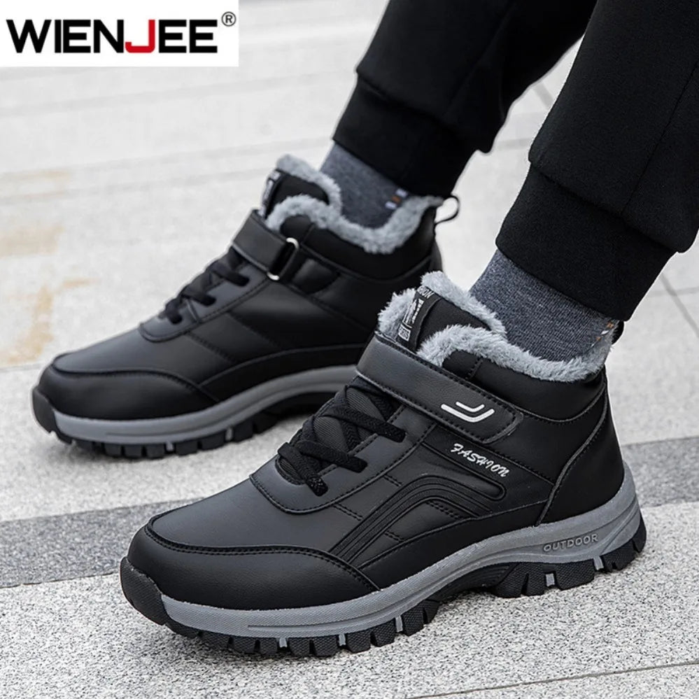 Winter Boots for Men New Waterproof PU Leather.  plush Non-slip  High-top Casual Shoes