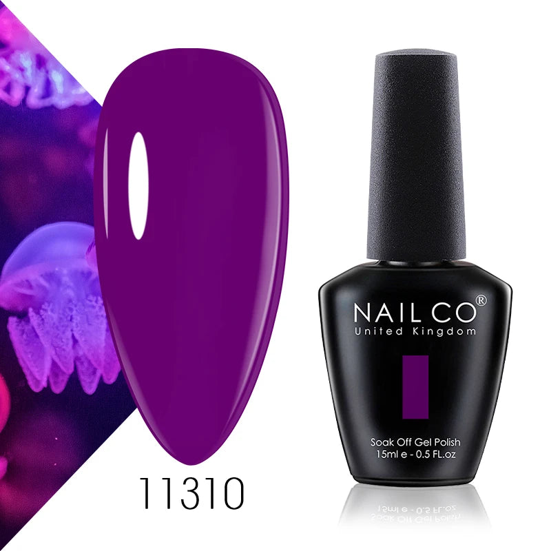 NAILCO 15ml Color Gel Nail Polish Soak Off, Hybrid Varnishes Manicure, UV&LED Nail Gel Semi Permanent Lacquer Base Top Coat.