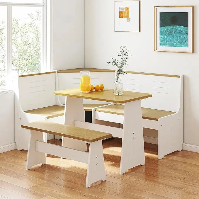 Breakfast Nook Corner Dining Table, Kitchen Bench Chair Set, Reversible L-Shape
