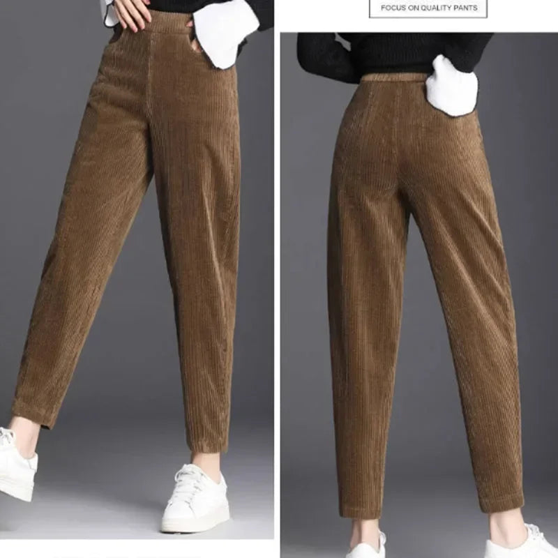 Women Corduroy Warm Pants Thick Plush Casual  Trousers.