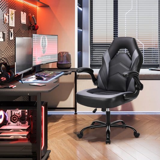 JHK Chaise de bureau ergonomique pour ordinateur, jeu, à la maison, en cuir réglable, avec accoudoirs relevables.