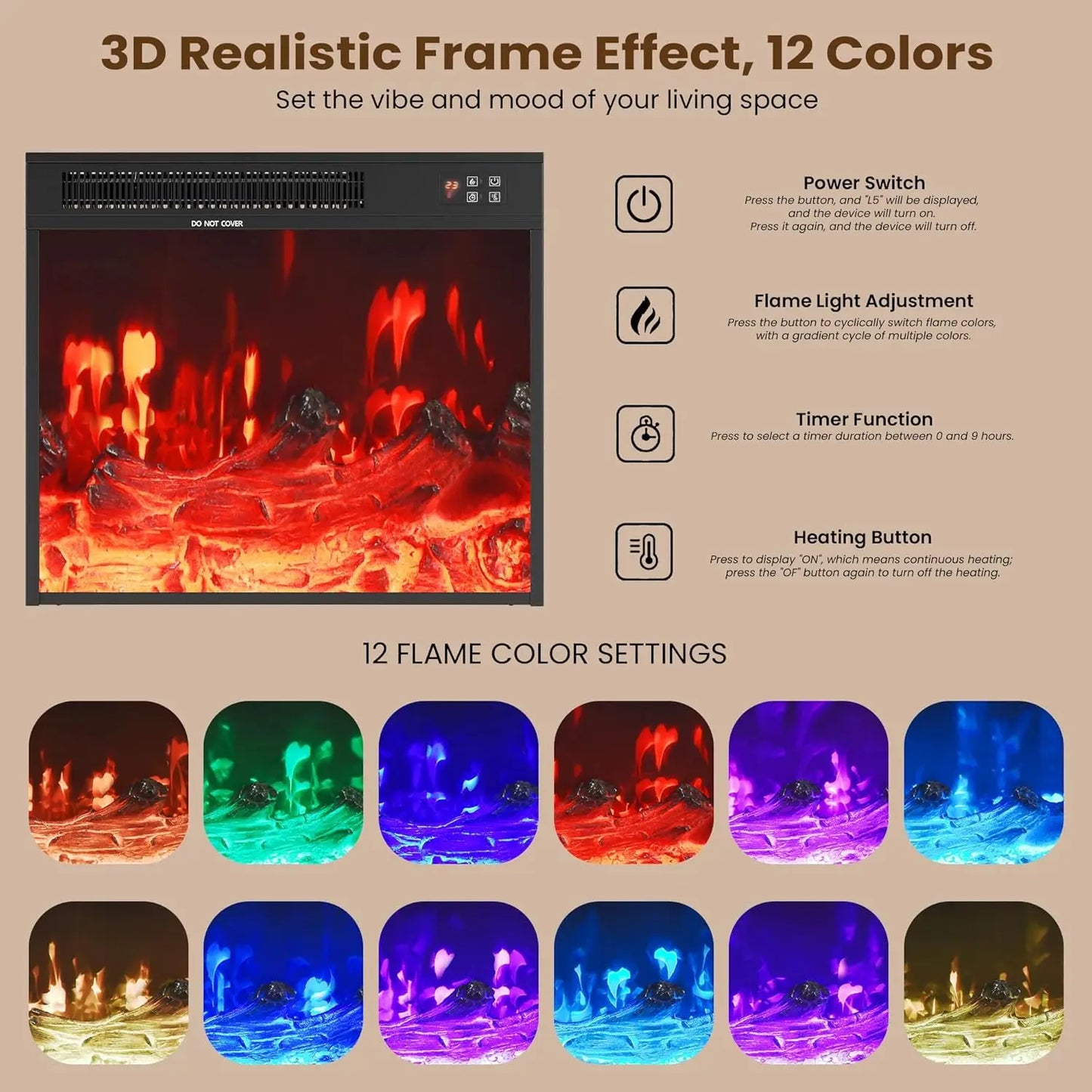 Fireplace TV Stand for Living Room, Farmhouse Entertainment Center with 23" Electric Fireplace for TVs UP to 65",, Customized.