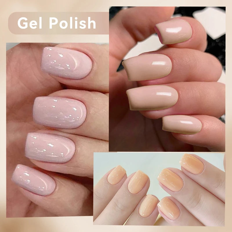7ml All Season Gel Nail Polish Set, Nude Pink, Red Glitter, Semi Permanent UV Gel Kits.