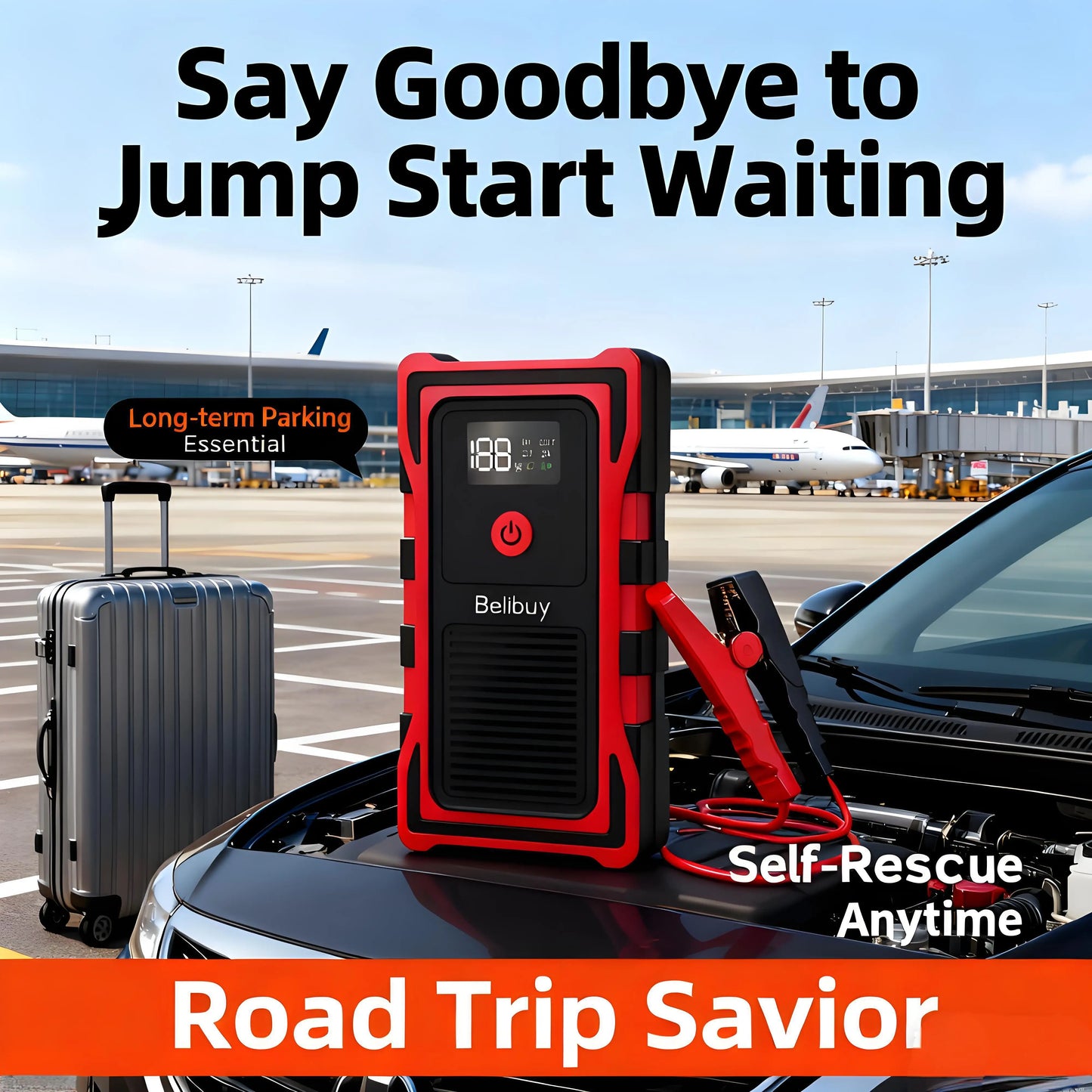 2000A Car Jump Starter, Emergency LED Light for All Diesel/Gasoline Cars 12V with Digital Display.