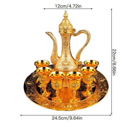 1 metal wine set, 1 tray and 6 shot glasses and 1 wine pot combination.