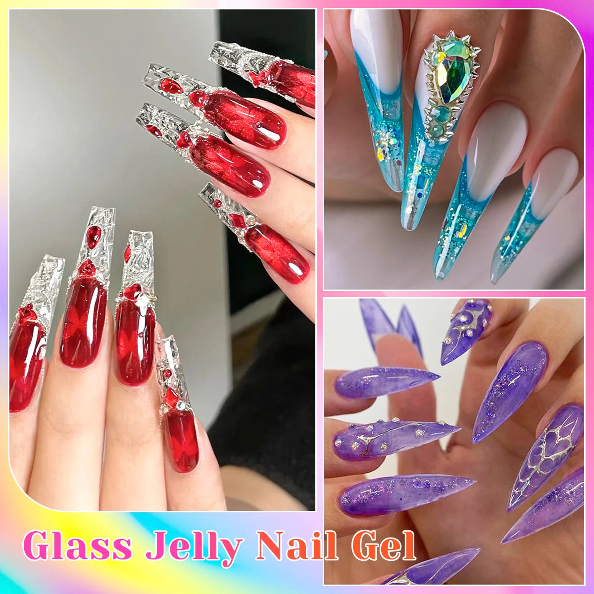 8pcs 10ml Jelly Glass Gel Nail Polish Set, Semi-transparent Red ,Purple Gel Polish Varnish, Nail Art Semi Permanent UV Gel Varnish.