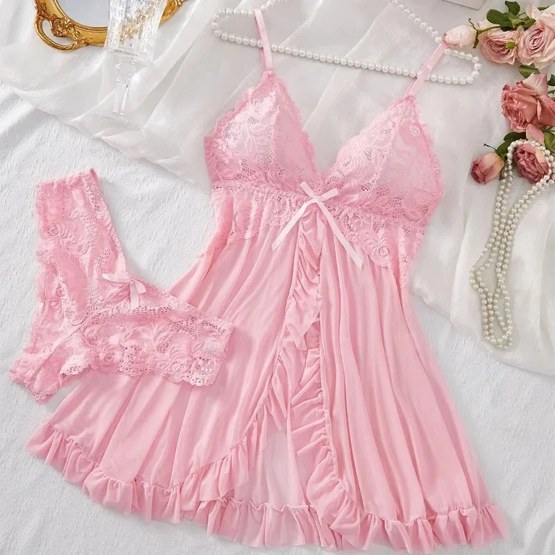 Sexy Lingerie Set, Women Erotic Bra Nightdress Sexy Sleepwear, V Neck Full Slip.