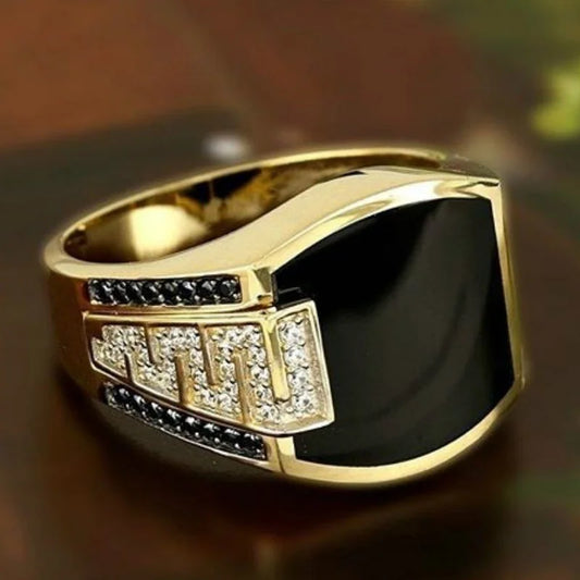 Anillo Clásico para Hombre, de Moda, Color Oro, con Incrustaciones de Piedra Negra Circonita, Estilo Punk.