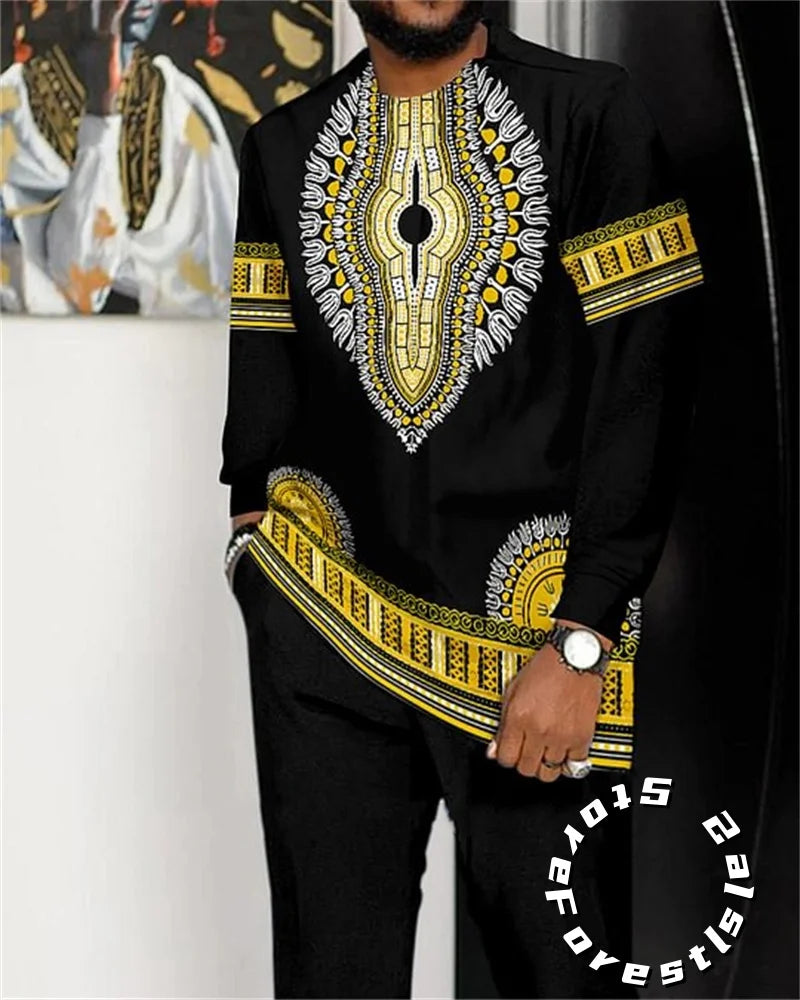 African Clothing Set for Men Casual Walking Suit Over size Streetwear.