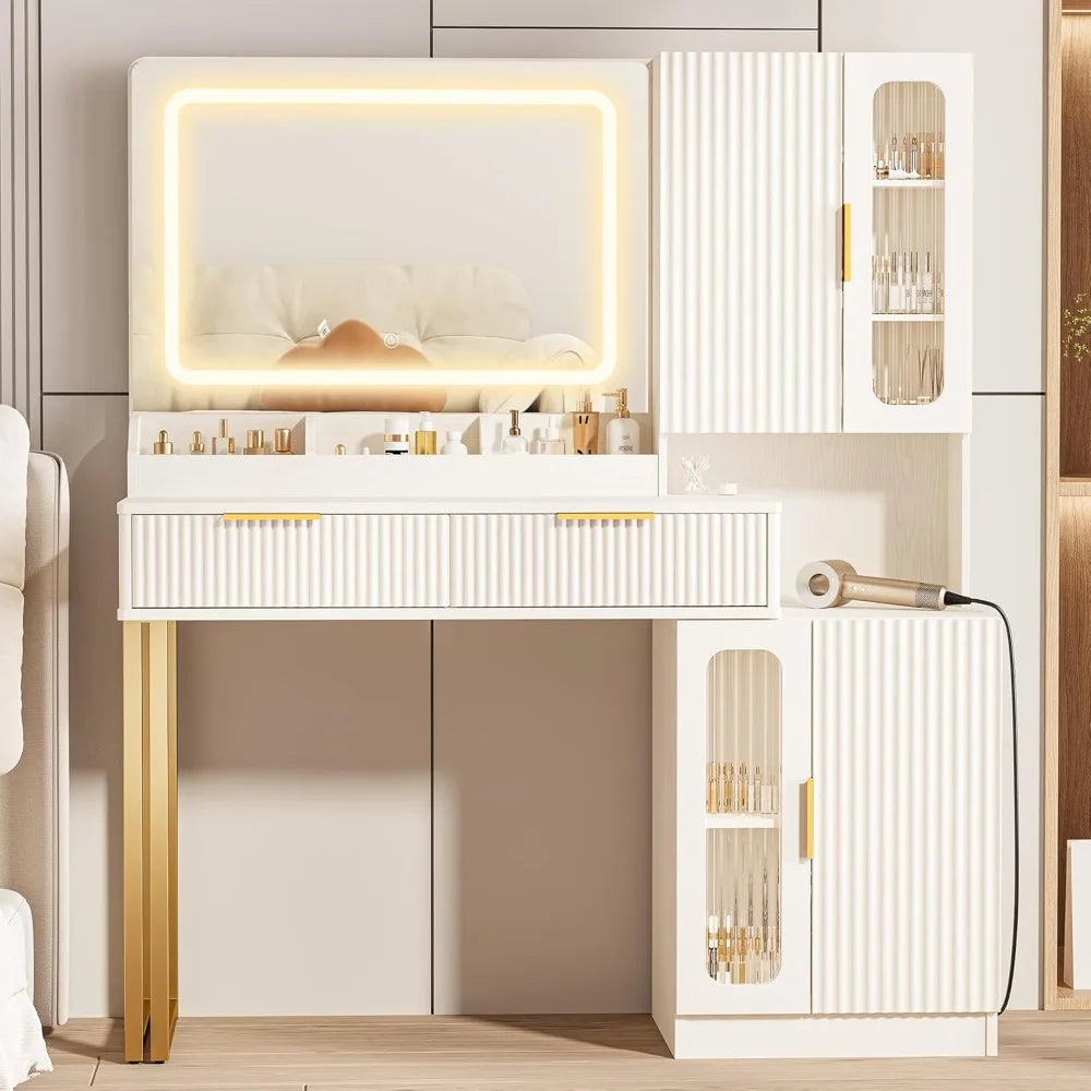 45" LED Makeup Vanity Desk with Mirror, Lights, USB Outlet & Storage for Bedroom.