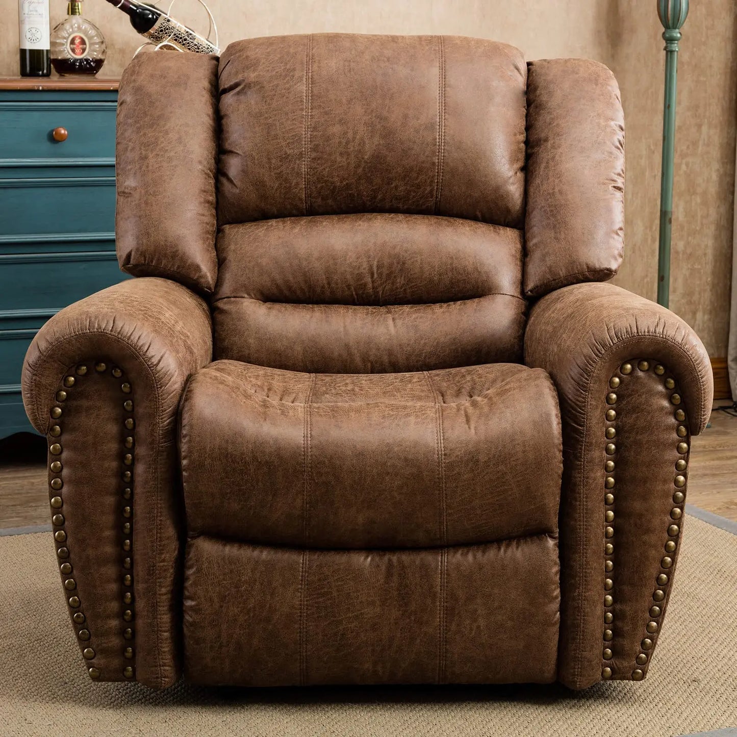 Leather Manual  Recliner Chair with Comfortable Arms and Back