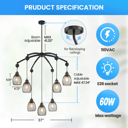 Contemporary Lighting Adjustable Farmhouse Chandelier Black Rope Pendant