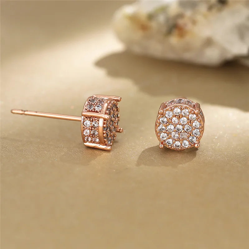 Female Austrian Crystal Round Earring White Gold, Yellow Gold, Color White Zircon For Women Jewelry.