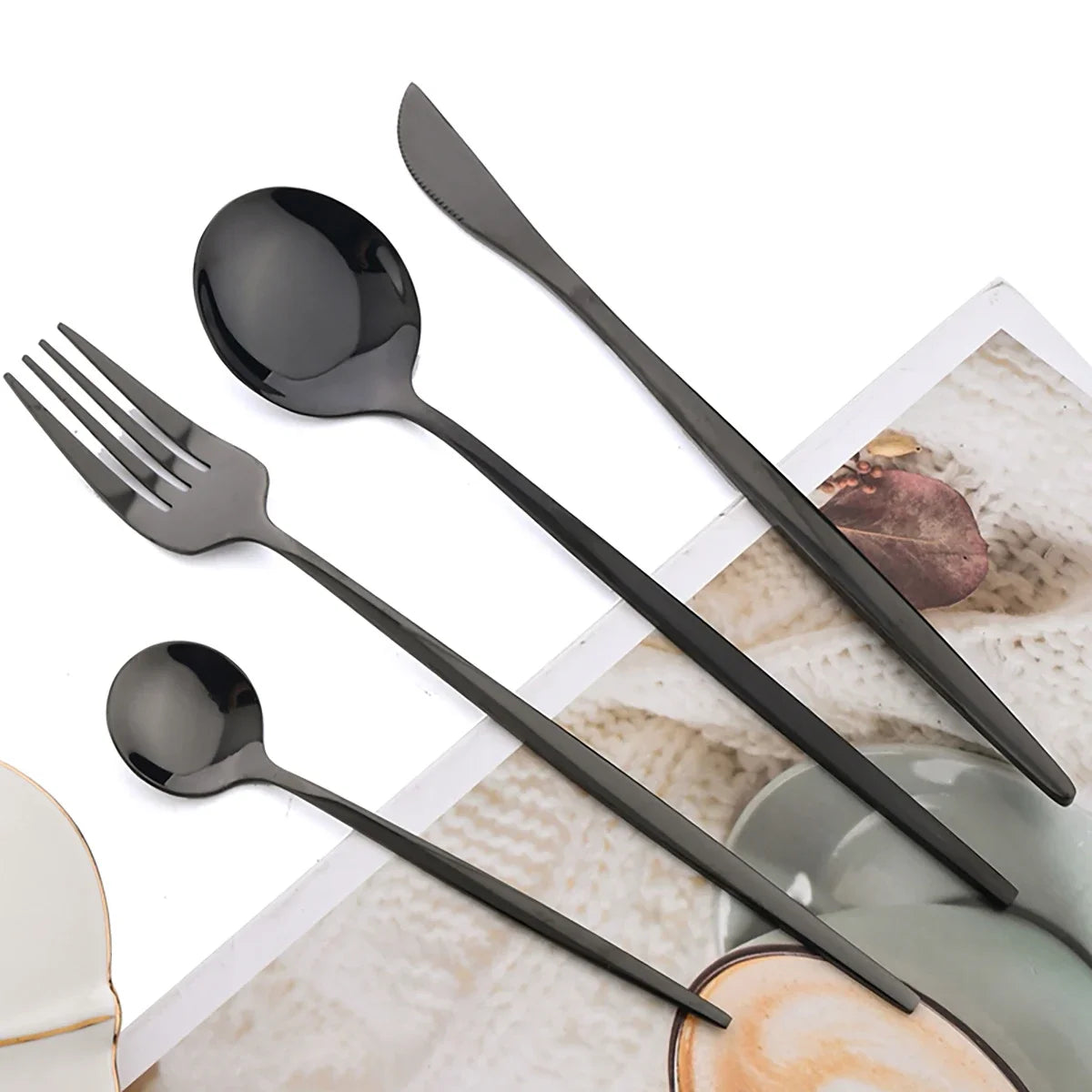 24pcs Dinnerware Set Stainless Steel  Polished, Dishwasher Safe, Knives Forks & Spoons