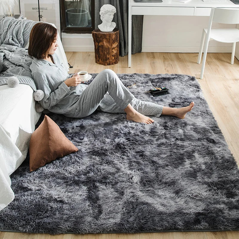 Tapis gris pour salon, tapis moelleux antidérapants pour chambre à coucher.