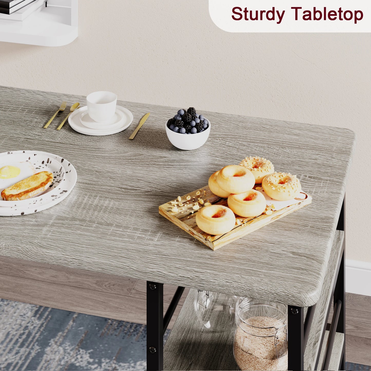 Dining Table Set with 3-Tier Shelves, Bar Kitchen Table Set with 2 Padded Chairs.