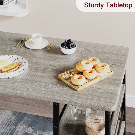 Dining Table Set with 3-Tier Shelves, Bar Kitchen Table Set with 2 Padded Chairs.