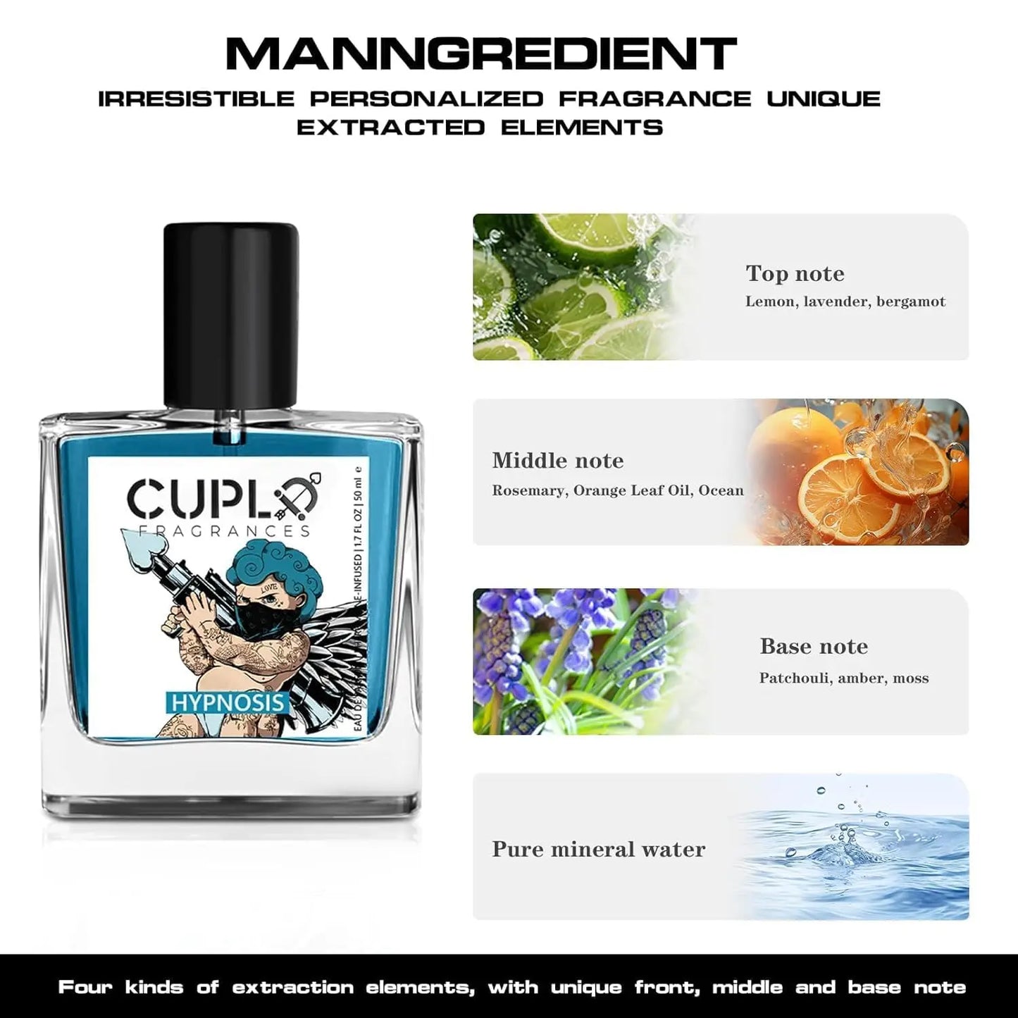 50ml Cupid Pheromone Cologne for Men, Hypnosis 2.0 Cologne Pheromone-Infused Long Lasting Scent.