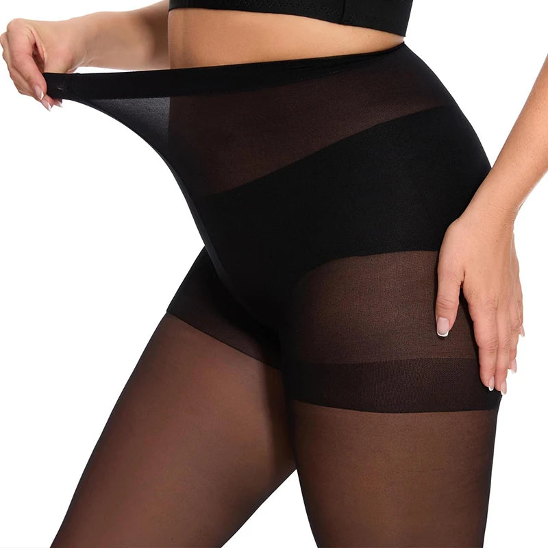 3 Pairs Plus Size Sheer Tights for Women -  Black Tights Control Top Pantyhose with Reinforced Toes.