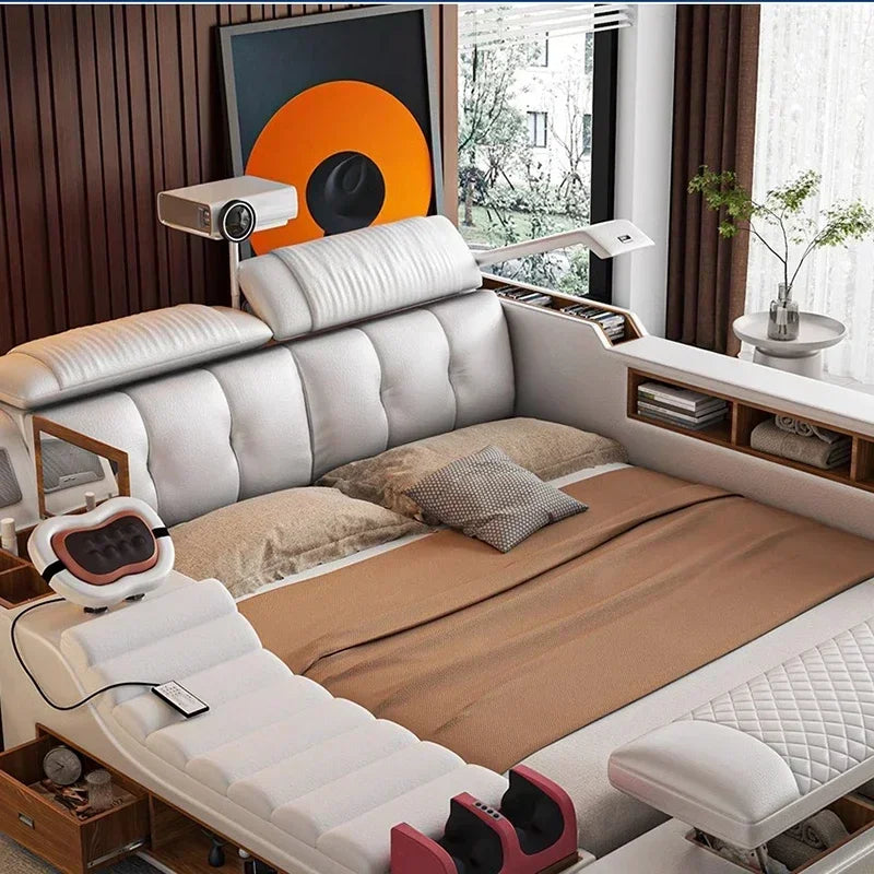Modern Double Bed Girls Design, Smart Bedroom Queen King Princess Leather.