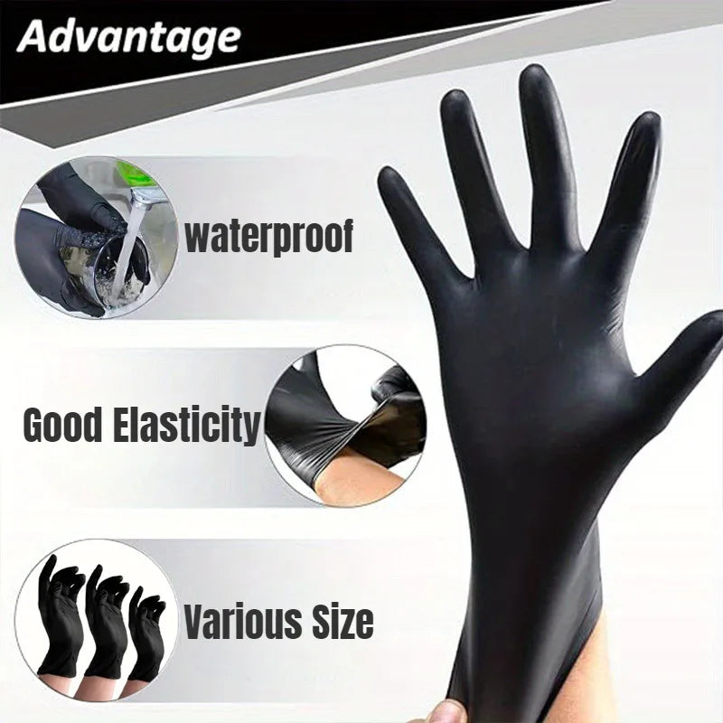 100PCS Black Nitrile Gloves Household Kitchen Bathroom Cleaning Gloves, Nail Art, Hair Dye,  Latex Free
