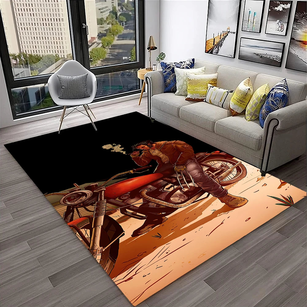 3D Retro Motorcycle Vintage  Rug for Living Room, Bedroom, Playroom Kid Area Rug Non-slip