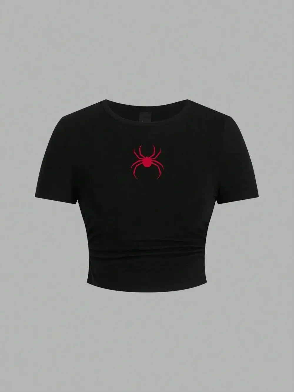 Simple Red Spider Printing Crop Tops Summer Women's ,Slim-fit T-Shirt Female Clothes.