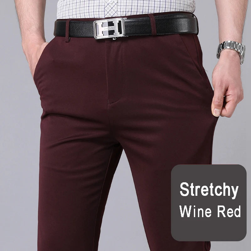 Male Pants Stretch Solid  Casual  Trousers  Quick Dry  Straight Pants