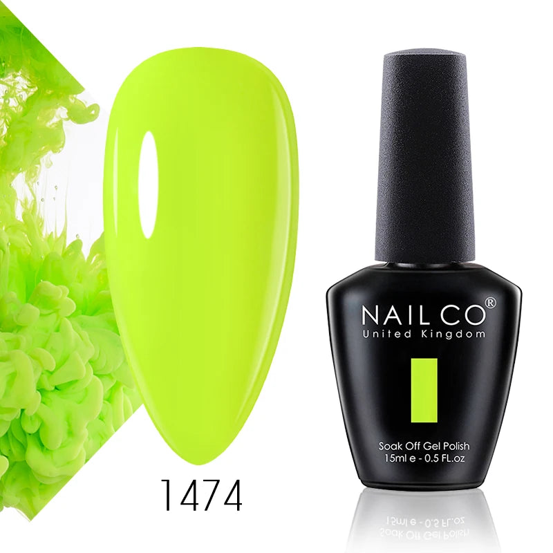 NAILCO 15ml Color Gel Nail Polish Soak Off, Hybrid Varnishes Manicure, UV&LED Nail Gel Semi Permanent Lacquer Base Top Coat.
