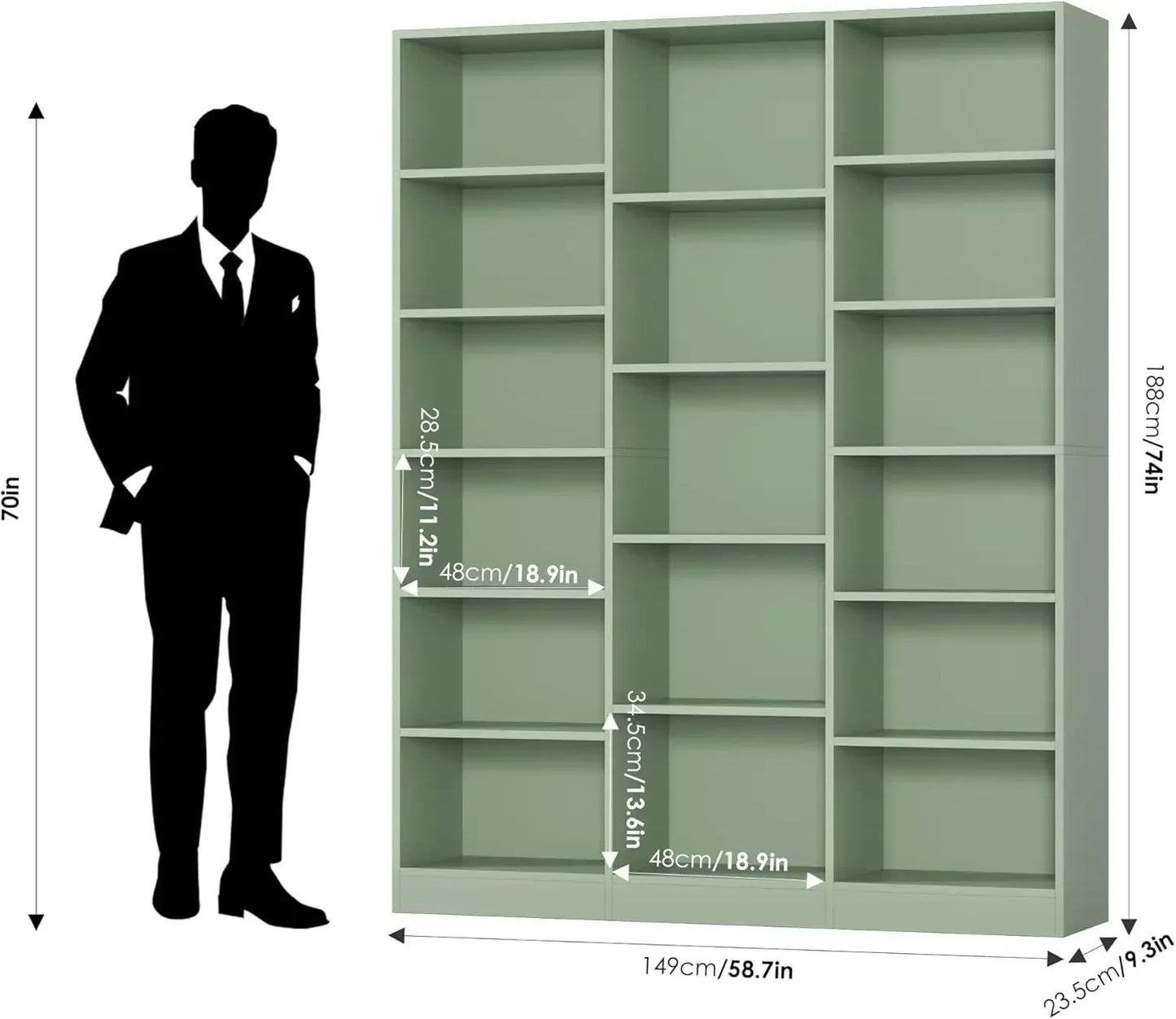 [Free Shipping!]Triple Wide Bookshelf, 6 Tier Large Bookshelf, Bookcase with 17 Open Display Shelves
